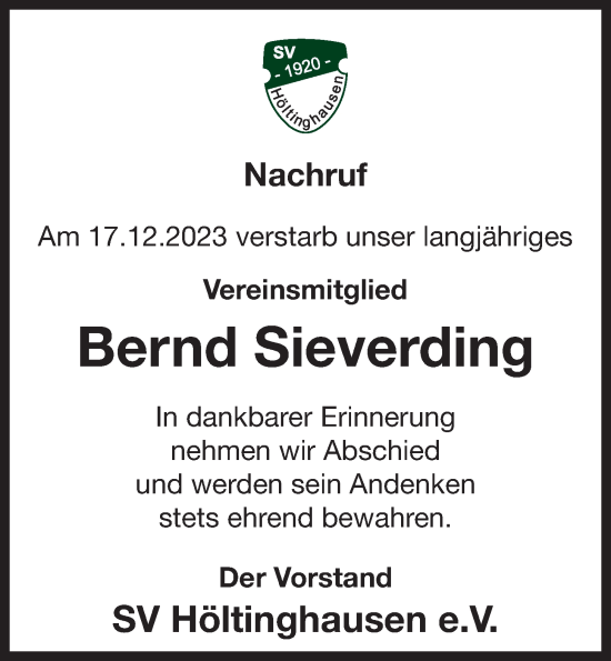 Anzeige von Bernd Sieverding von OM-Medien