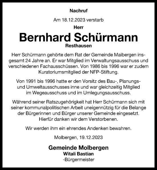 Anzeige von Bernhard Schürmann von OM-Medien