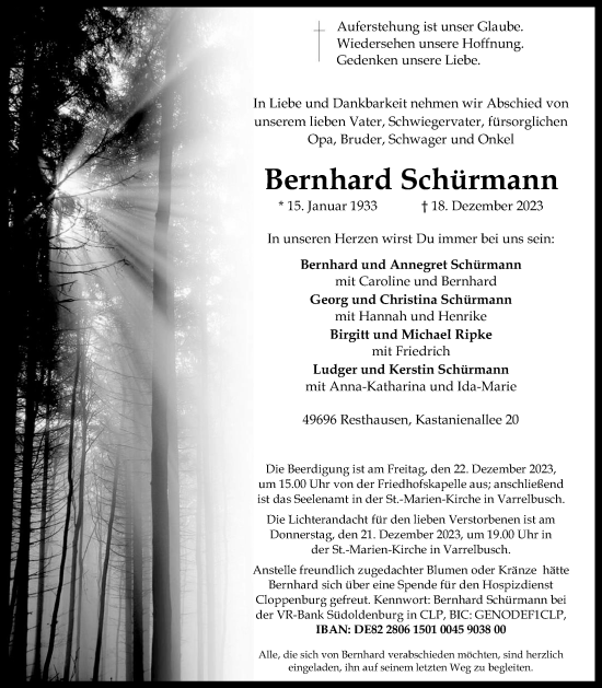 Anzeige von Bernhard Schürmann von OM-Medien