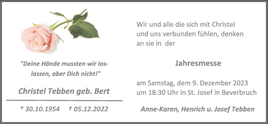 Anzeige von Christel Tebben von OM-Medien