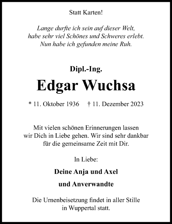 Anzeige von Edgar Wuchsa von OM-Medien