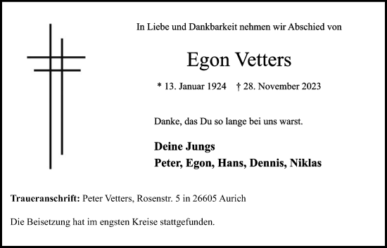 Anzeige von Egon Vetters von OM-Medien