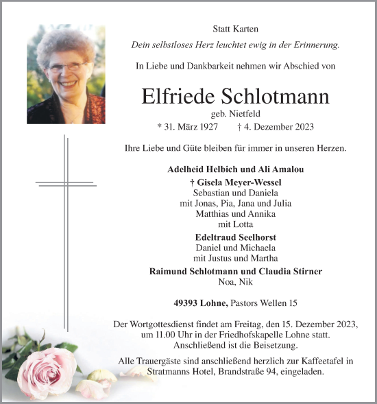 Anzeige von Elfriede Schlotmann von OM-Medien