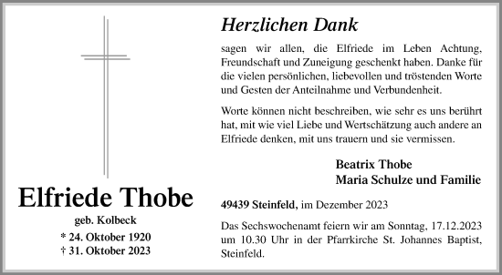 Anzeige von Elfriede Thobe von OM-Medien
