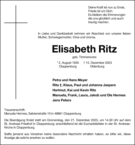 Anzeige von Elisabeth Ritz von OM-Medien