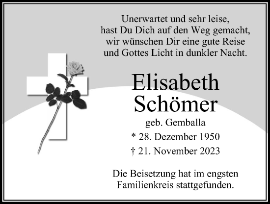 Anzeige von Elisabeth Schömer von OM-Medien