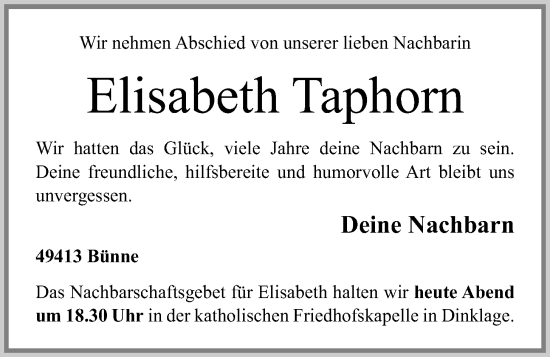 Anzeige von Elisabeth Taphorn von OM-Medien