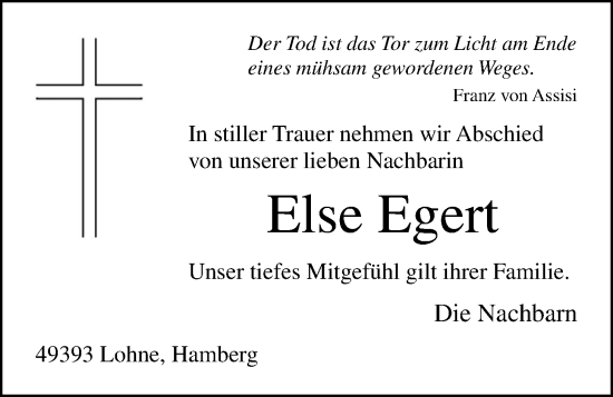 Anzeige von Else Egert von OM-Medien