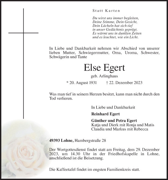Anzeige von Else Egert von OM-Medien
