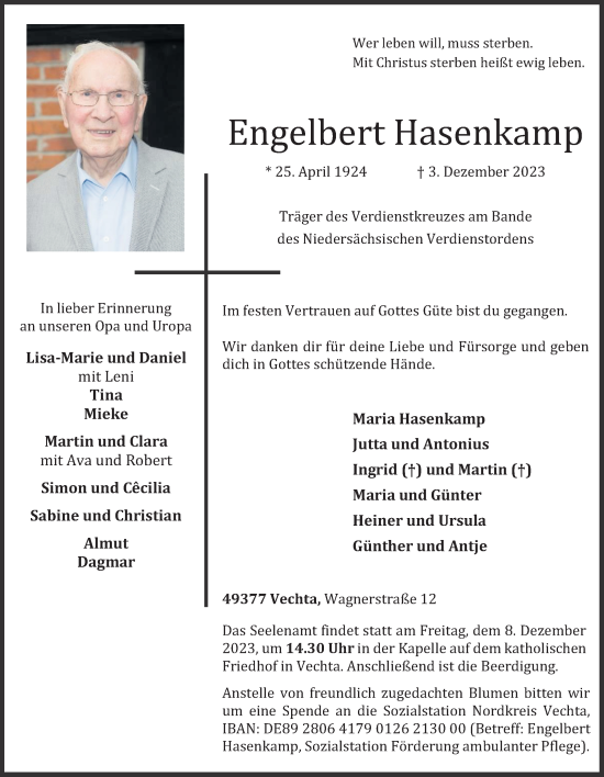 Anzeige von Engelbert Hasenkamp von OM-Medien
