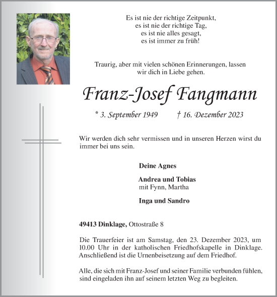 Anzeige von Franz-Josef Fangmann von OM-Medien