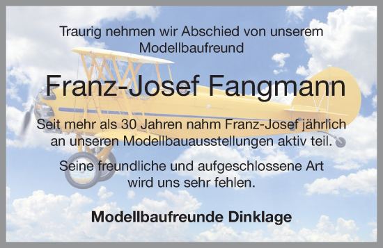Anzeige von Franz-Josef Fangmann von OM-Medien