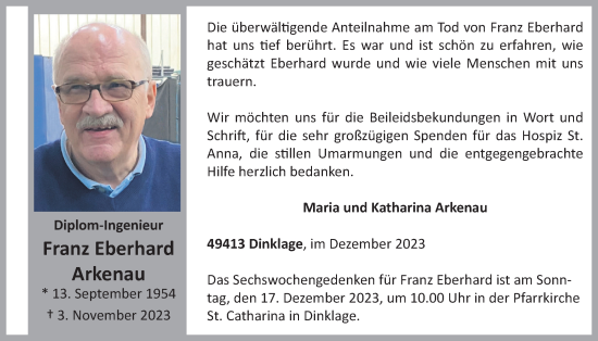 Anzeige von Franz Eberhard Arkenau von OM-Medien