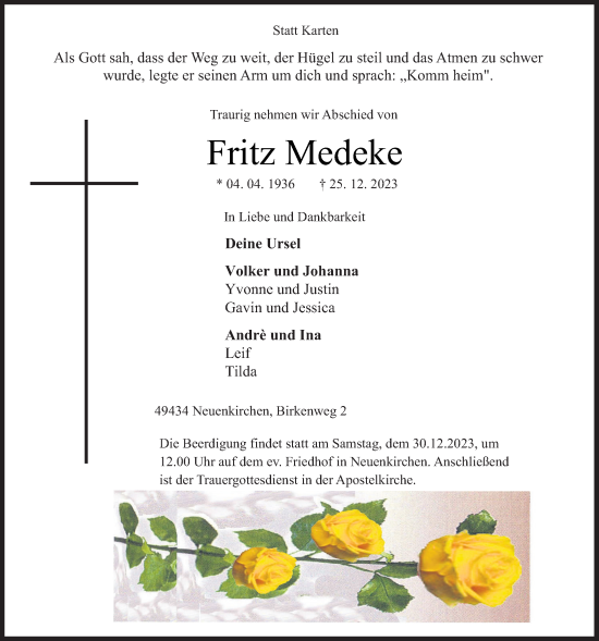 Anzeige von Fritz Medeke von OM-Medien