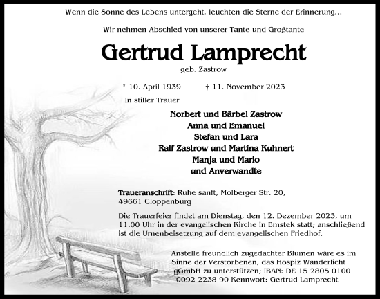 Anzeige von Gertrud Lamprecht von OM-Medien