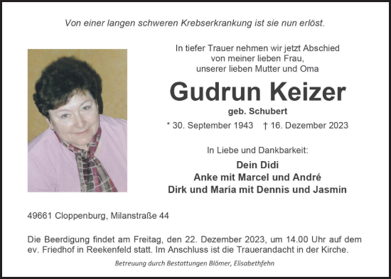 Anzeige von Gudrun Keizer von OM-Medien