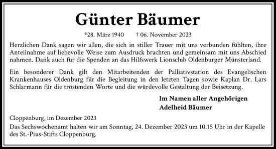 Anzeige von Günter Bäumer von OM-Medien