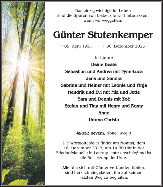 Anzeige von Günter Stutenkemper von OM-Medien