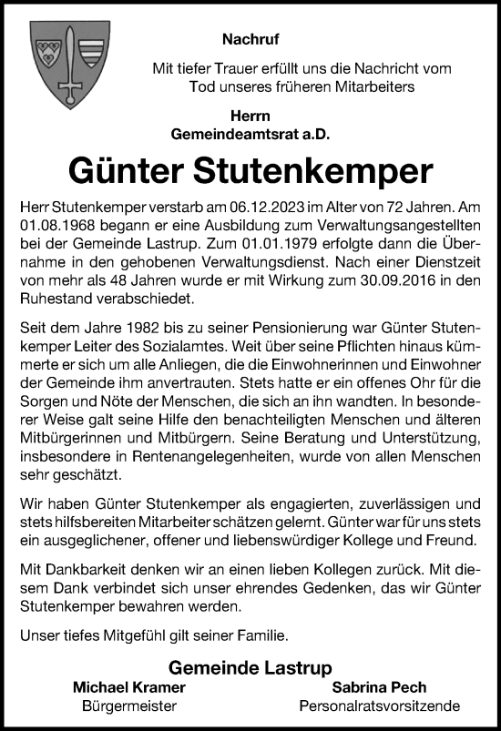 Anzeige von Günter Stutenkemper von OM-Medien