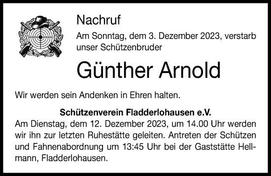 Anzeige von Günther Arnold von OM-Medien