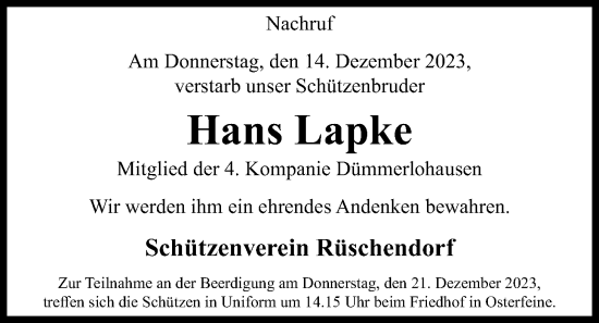 Anzeige von Hans Lapke von OM-Medien
