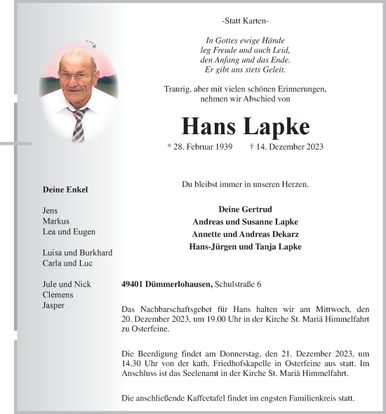 Anzeige von Hans Lapke von OM-Medien