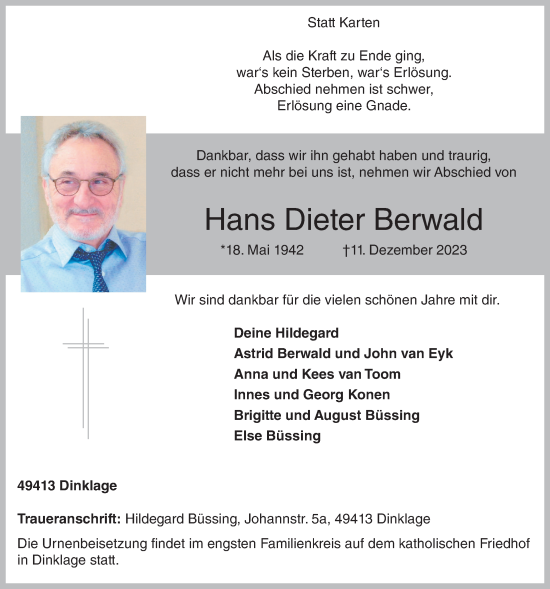 Anzeige von Hans Dieter Berwald von OM-Medien