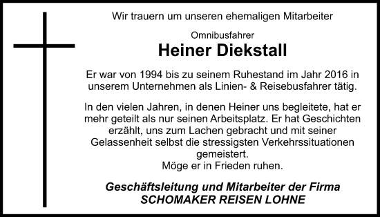 Anzeige von Heiner Diekstall von OM-Medien