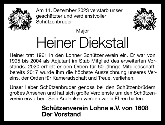 Anzeige von Heiner Diekstall von OM-Medien