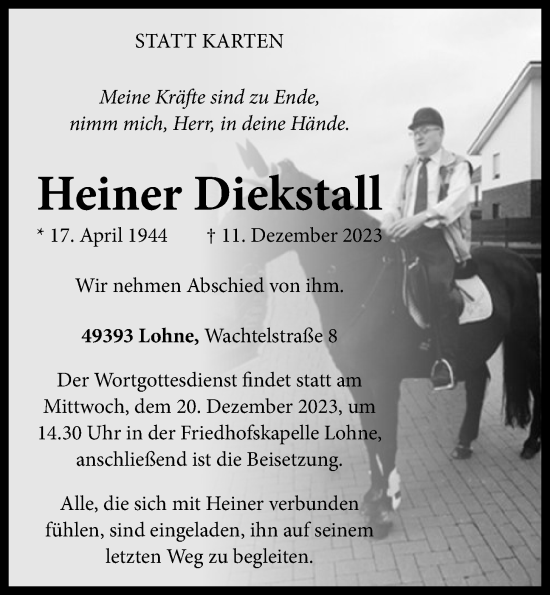 Anzeige von Heiner Diekstall von OM-Medien