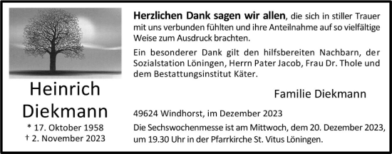 Anzeige von Heinrich Diekmann von OM-Medien