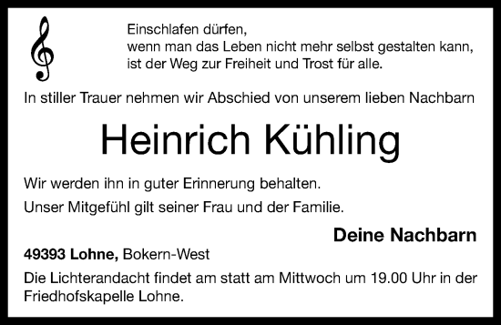 Anzeige von Heinrich Kühling von OM-Medien
