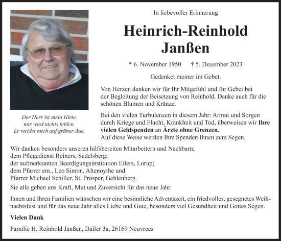 Anzeige von Heinrich-Reinhold Janßen von OM-Medien
