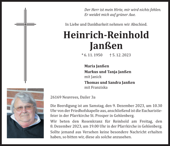 Anzeige von Heinrich-Reinhold Janßen von OM-Medien