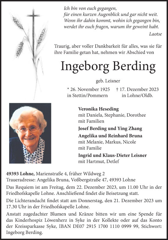 Anzeige von Ingeborg Berding von OM-Medien