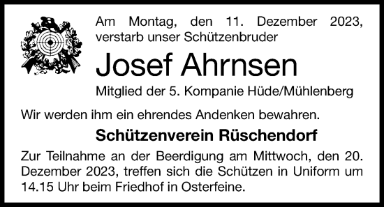Anzeige von Josef Ahrnsen von OM-Medien