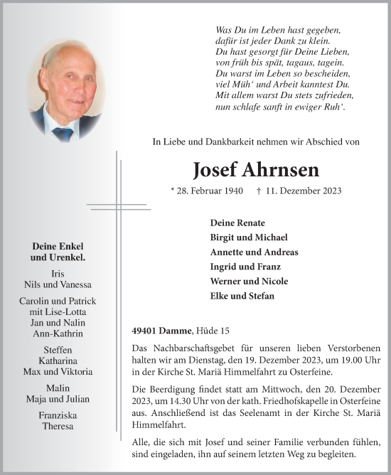 Anzeige von Josef Ahrnsen von OM-Medien