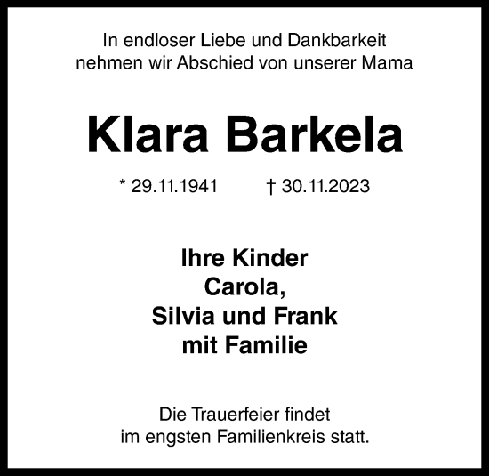 Anzeige von Klara Barkela von OM-Medien