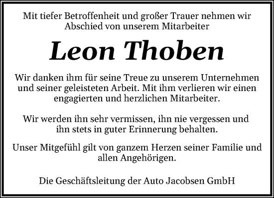 Anzeige von Leon Thoben von OM-Medien