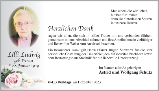 Anzeige von Lilli Ludwig von OM-Medien