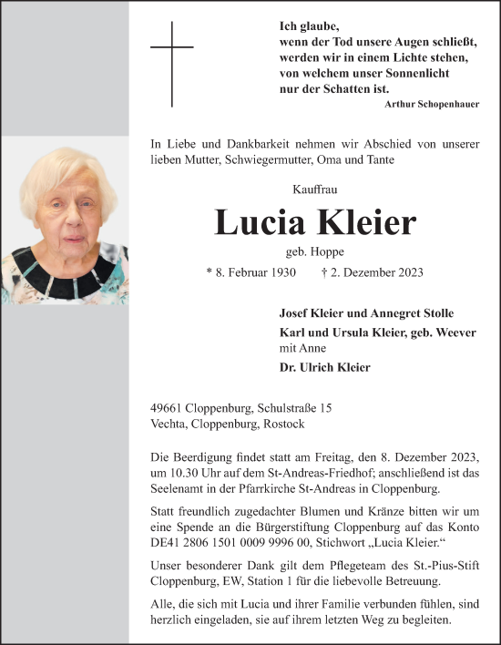 Anzeige von Lucia Kleier von OM-Medien