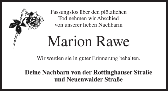 Anzeige von Marion Rawe von OM-Medien
