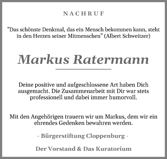 Anzeige von Markus Ratermann von OM-Medien