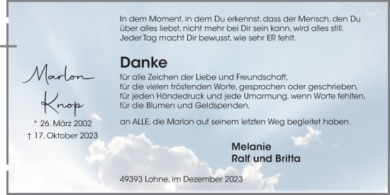 Anzeige von Marlon Knop von OM-Medien