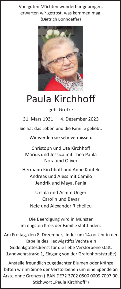 Anzeige von Paula Kirchhoff von OM-Medien