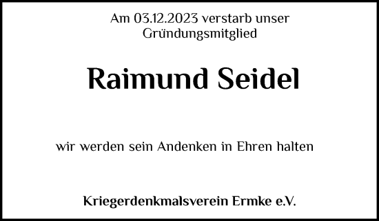 Anzeige von Raimund Seidel von OM-Medien