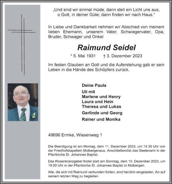 Anzeige von Raimund Seidel von OM-Medien