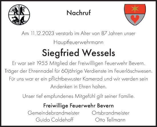 Anzeige von Siegfried Wessels von OM-Medien