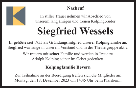 Anzeige von Siegfried Wessels von OM-Medien