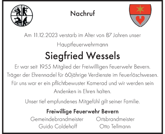Anzeige von Siegfried Wessels von OM-Medien